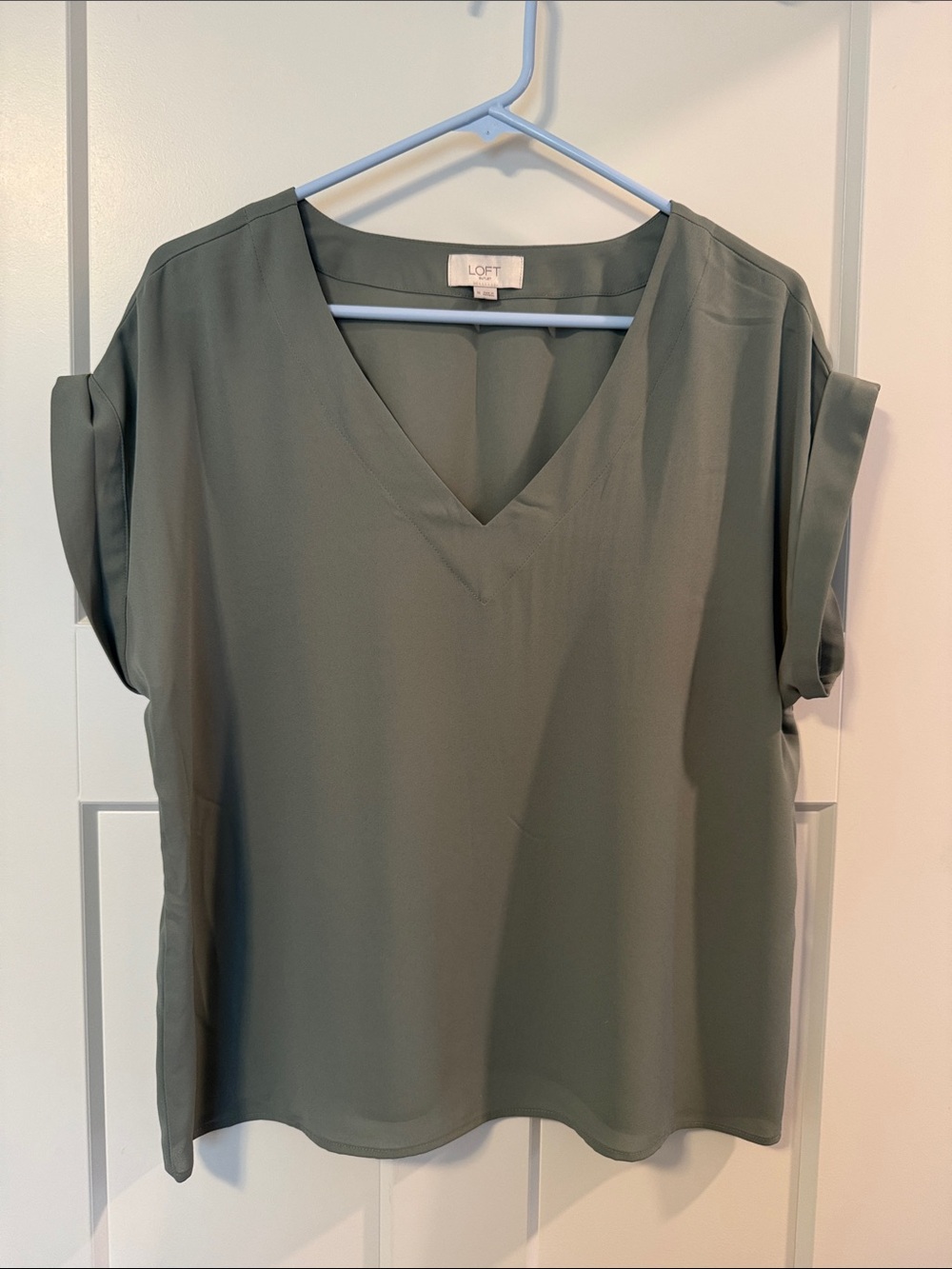 LOFT Olive Sage V-Neck Short Sleeve Blouse